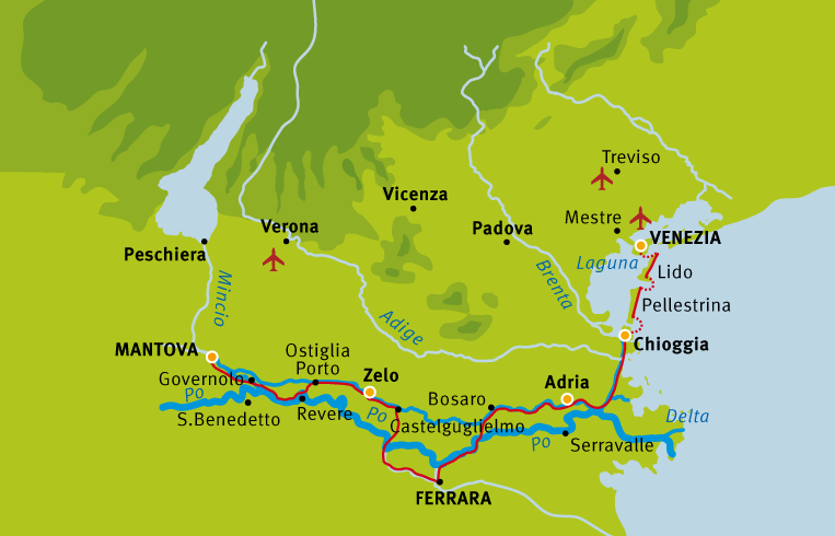 GL Mantova to Venice cruise map